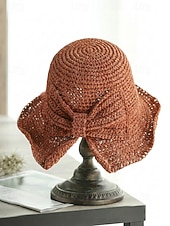 abordables Sombreros de mujer-Sombrero de paja plegable estilo boho para mujer con lazo, sombrero de verano tejido y plegable en varios colores para vacaciones en la playa, viajes, fiestas en el jardín, brunch, resort. &amp;uso diario