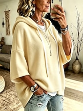  Felpa con cappuccio casual da donna - felpa con cappuccio a maniche corte 3/4 morbida