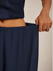  Women's Culottes Wide Leg Straight-Leg Trousers Elegant Stylish Classic Style Full Length Medium Waist Solid Color Elastic Waist Stretchy Office Vacation Party Navy Blue Spring, Fall, Winter, Summer