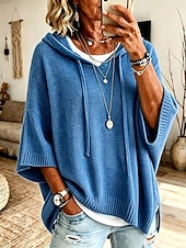  Per donna Maglione Maglione a maglia Streetwear A Coste Con Cappuccio Con cappuccio Manica 3/4 Top lunghi Maglia Quotidiano All'aperto Uscire Blu Bianco Autunno Inverno