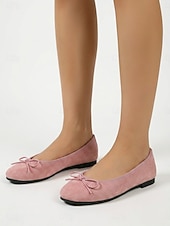 cheap Women's Flats-Women Pink Bow Ballet Flat Shoes - Round Toe Faux Suede Slip On Casual Flats for Casual Commute, Travel, Shopping &amp; Daily Wear