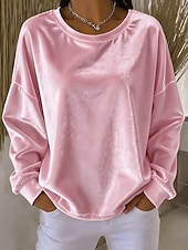  Per donna Maglietta in velluto Tinta unica Base quotidiana Manica Lunga Girocollo Top Regolari Casuale Rosso violaceo Nero Rosa Azzurro cielo Verde Autunno