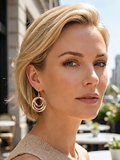 abordables Pendiente de mujer-Pendientes colgantes triples de estilo bohemio para mujer, pendientes de aro superpuestos de aleación en tonos oro, plata y oro rosa, joyería ligera y llamativa para vacaciones, fiestas y viajes. &amp;uso