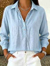  Mujer Camisa Color sólido Plano Bohemia Diario Trabajo Manga Larga Tops regulares Casual Diario Trabajo Azul Piscina Blanco Rosa Verde Trébol Azul claro Verano Primavera