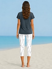 cheap Art&amp;Design Print-Women's Leggings Capri Pants High Elasticity Vacation Vintage Fashion Calf-Length High Waist Floral Graphic Printing Breathable Soft Stretchy Formal Vacation Office White Green Light Blue Summer