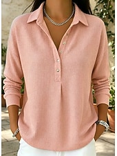 economico Bluse Semplici-felpe da donna waffle semplici vintage basic classiche maniche lunghe girocollo top regolari casual