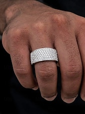 voordelige Heren sieraden-Luxe herenring van legering met strass-steentjes en diamantlook, brede, opvallende modering in verschillende maten voor feesten, bruiloften, banketten, avondjes uit en formele avondkleding.