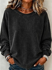  女性用 Pullover スウェットシャツ パンク 活発的 ヴィンテージ 長袖 クルーネック レギュラートップス カジュアル 家 ストリート ブラック ライトブラウン グリーン ローズレッド グレー 秋 冬
