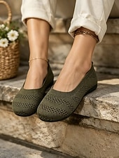 ieftine Pantofi Joși de Damă-Balerini galbeni din flyknit pentru femei cu vârf lat – pantofi casual respirabili pentru serviciu, călătorii și ieșiri de primăvară