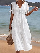  Pentru femei Rochii Midi Rochie Boho Rochie A line Rochie de vară Rochie plisata Elegant Modă Modern Casual Zilnic În aer liber Potrivire Largă Simplu Manșon scurt În V Albastru piscină Alb Mov Var