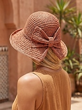 abordables Sombreros de mujer-Sombrero de paja plegable estilo boho para mujer con lazo, sombrero de verano tejido y plegable en varios colores para vacaciones en la playa, viajes, fiestas en el jardín, brunch, resort. &amp;uso diario