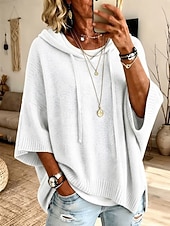  Per donna Maglione Maglione a maglia Streetwear A Coste Con Cappuccio Con cappuccio Manica 3/4 Top lunghi Maglia Quotidiano All'aperto Uscire Blu Bianco Autunno Inverno
