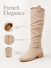 baratos Botas Slouch-Mulheres Botas Botas de motociclista Botas Cowboy Sapatos de camurça Ao ar livre Diário Botas Longas Presilha Sem Salto Ponta Redonda Vintage Casual Minimalismo Couro Sintético zíper Preto Cinzento