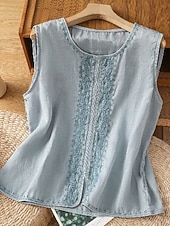  Per donna Top estivi Patchwork Ricamato Vintage Senza Maniche Casuale Quotidiano Blu chiaro Nero Rosa Albicocca Estate Primavera