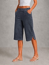 preiswerte Jeans-Damen Jeans Jeansstoff Caprihose Weites Bein Mode Wadenlang Mittlere Taille Komfort Dehnbar Urlaub Formell Marineblau Hellblau Grau Sommer Frühling Normale Passform