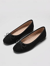 cheap Women's Flats-Women Pink Bow Ballet Flat Shoes - Round Toe Faux Suede Slip On Casual Flats for Casual Commute, Travel, Shopping &amp; Daily Wear