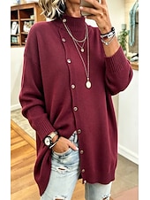  Per donna Dolcevita Cardigan Maglione in maglia a trecce Moda Streetwear Quotidiano Tinta unica A Coste Treccia Dolcevita Bottoni Manica Lunga Top lunghi Maglia Quotidiano Casa Data Bianco Nero