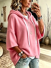  Felpa con cappuccio casual da donna - felpa con cappuccio a maniche corte 3/4 morbida
