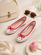 cheap Women's Flats-Women's Red Polka Dot Ballet Flats, Round Toe Bow Slip-On Casual Shoes with Soft Comfort Insole, Cute Retro Style for Office, Travel, Shopping and Daily Wear