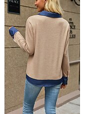 Жен. Pullover На каждый день Длинный рукав Лацкан Обычные топы Повседневные Синий Черный Зеленый Хаки Лето Весна Осень