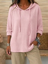  Women's Casual Vintage Waffle Hoodies Drawstring Texture Hooded Daily Khaki Pink Fall Winter