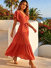  Per donna Abito maxi Abito a trapezio Casual Ferie Vestibilità regolare Semplice Manica Corta Scollo a V Blu Rosa Arancione Estate Primavera