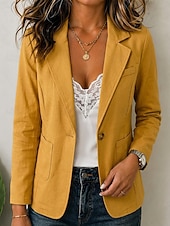  Damen Blazer Atmungsaktiv Patchwork Tasche Knöpfe Vintage Lässig Gekerbtes Revers Normale Passform Langarm Oberbekleidung Weiß Babyblau Khaki Frühling Herbst