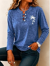 Pentru femei 100% Βαμβάκι Cămașă Henley Epocă Modă Stilat Manșon Lung Topuri obișnuite Casual Plajă Albastru piscină Negru Roz Îmbujorat Vară Primăvară Toamnă