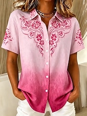  Damen Hemd Knöpfe Druck Ombre Grafik Geometrisch Vintage Stilvoll Modern Kurzarm Hemdkragen Normale Oberteile Lässig Täglich Blau Rosa Grün Sommer Frühling