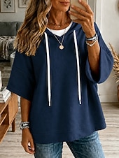  Damen Kapuzenshirts Patchwork Einfach Mode Lässig Druck Dreiviertelarm Mit Kapuze Normale Oberteile Lässig Straße Blau Weiß Rote Braun Frühling Herbst