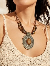 levne Dámský náhrdelník-Dámský kulatý náhrdelník s přívěskem v boho stylu, slitina &amp;Tyrkysový korálkový náhrdelník, modrohnědé šperky ve vintage stylu na dovolenou na pláži, festival, párty, cestování &amp;denní nošení