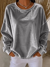  Per donna Maglietta in velluto Tinta unica Base quotidiana Manica Lunga Girocollo Top Regolari Casuale Rosso violaceo Nero Rosa Azzurro cielo Verde Autunno