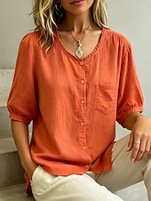  Damen Bluse Textur Einfach Stilvoll Lässig Halbarm Rundhalsausschnitt Normale Oberteile Lässig Täglich Blau Orange Beige Sommer Frühling