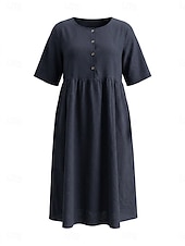  Pentru femei Rochii Lungime Genunchi Rochie A line Elegant Zilnic Potrivire Largă Culoare pură Manșon Jumate Stil Nautic Kaki Roz Îmbujorat Trifoi Albastru Închis Vară Primăvară