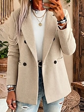  Women's Blazer Suits Comfortable Pocket Classic Lady Formal Casual Regular Notch Lapel Regular Fit Long Sleeve Outerwear Apricot Spring Fall