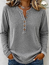  Pentru femei Cămașă Henley Spălare acidă Spălare vintage Grafic Simplu Epocă Modă Stilat Fără manșon Manșon scurt Manșon Lung Henley Topuri obișnuite Casual Plajă Albastru piscină Roz Îmbujorat Gri
