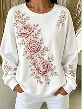  Women's Pullover Sweatshirt Print Floral Graphic Warm Active Vintage Long Sleeve Crew Neck Round Neck Regular Tops Casual Street Dailywear White Pink Gray Spring Fall Winter