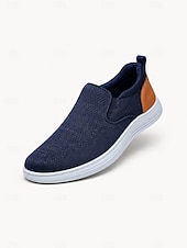 economico Scarpe Casual Slip-On-sneakers slip-on da uomo in maglia blu navy – tessuto elasticizzato traspirante con tallone a contrasto, comfort ultraleggero per camminare, viaggiare e indossare ogni giorno