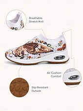abordables Zapatillas de mujer-Zapatillas sin cordones con estampado de mariposas vibrantes para mujer con colchón de aire: zapatos de punto transpirables para caminar para ejercicio ligero y salidas informales