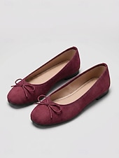 cheap Women's Flats-Women Pink Bow Ballet Flat Shoes - Round Toe Faux Suede Slip On Casual Flats for Casual Commute, Travel, Shopping &amp; Daily Wear