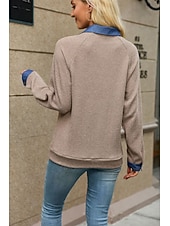  Жен. Pullover На каждый день Длинный рукав Лацкан Обычные топы Повседневные Синий Черный Хаки Абрикосовый Лето Весна Осень