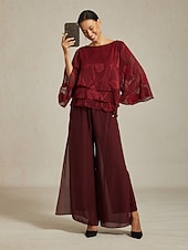  Women's Lace Shirt Blouse Dressy Tops Chiffon Tops Asymmetric Hem Solid Color Floral Elegant Stylish Casual Half Sleeve Flutter Sleeve Boat Neck Regular Tops Daily Work Wedding Guest Wine Summer