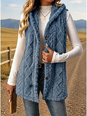 preiswerte Weste-Damen Tunika Knöpfe Einfach Bohemien Vintage Lässig Ärmellos V Ausschnitt Mit Kapuze Lange Oberteile Lässig Ausgehen Blau Khaki Schwarz Rosa Rote Frühling Herbst Winter