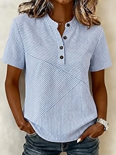  Mujer Blusa Graphic Geométrico Elegante Vacaciones Vintage Manga Corta Henry Collar Tops largos Casual Diario Festivos Azul Piscina Amarillo Rosa Gris Verano Primavera