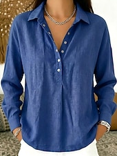  Mujer Camisa Color sólido Plano Bohemia Diario Trabajo Manga Larga Tops regulares Casual Diario Trabajo Azul Piscina Blanco Rosa Verde Trébol Azul claro Verano Primavera