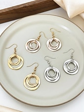 abordables Pendiente de mujer-Pendientes colgantes triples de estilo bohemio para mujer, pendientes de aro superpuestos de aleación en tonos oro, plata y oro rosa, joyería ligera y llamativa para vacaciones, fiestas y viajes. &amp;uso