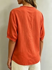  Damen Bluse Textur Einfach Stilvoll Lässig Halbarm Rundhalsausschnitt Normale Oberteile Lässig Täglich Blau Orange Beige Sommer Frühling
