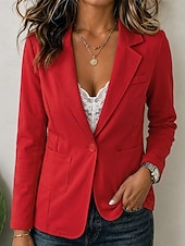  Damen Blazer Atmungsaktiv Patchwork Tasche Knöpfe Vintage Lässig Gekerbtes Revers Normale Passform Langarm Oberbekleidung Weiß Babyblau Khaki Frühling Herbst