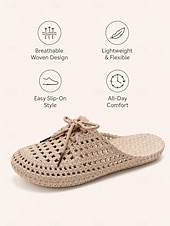 halpa Naisten pistokkaat-naisten kudotut slip-on-mokkasiinit – hengittävät nauhalliset ballerinat rannalla kävelyille, puutarhatöihin ja rentoon kesäasutukseen