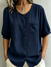  Damen Bluse Textur Einfach Stilvoll Lässig Halbarm Rundhalsausschnitt Normale Oberteile Lässig Täglich Blau Orange Beige Sommer Frühling